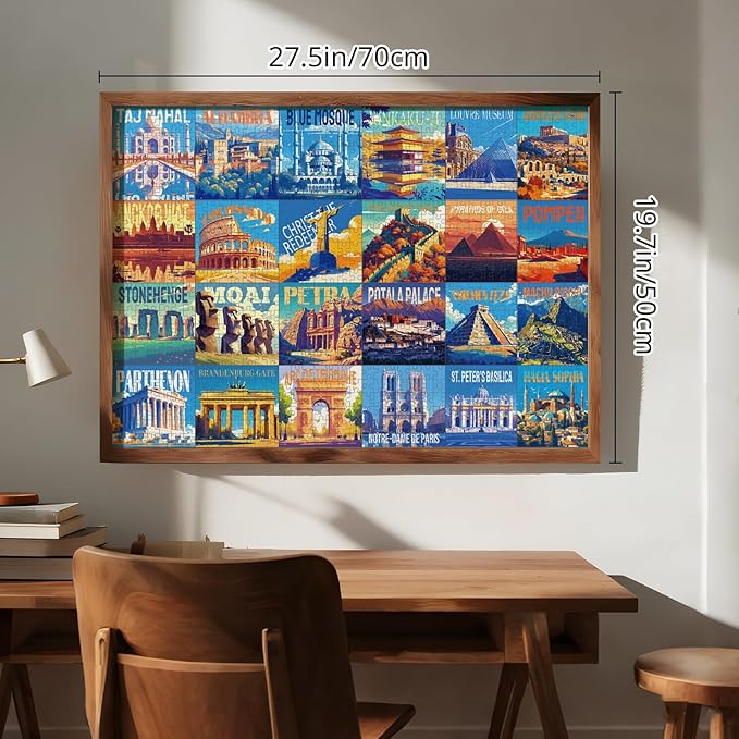 rokt&razo, World Heritage, 24 Mini Pack Jigsaw Puzzles, 1000 Pieces Daily Challenge Pack with Reference Poster, Advent Calendar, Family Game Nights, Finish Size 27.5 * 19.7 in (Index on The Back)