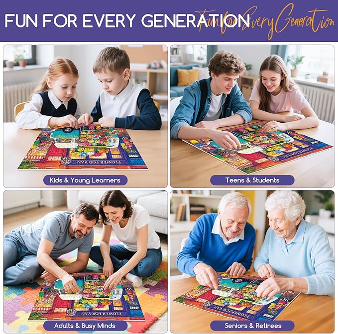 300 Piece Puzzles for Adults,Nature Flower Shop Puzzle for Adults Kids Seniors,Large Piece Fun Puzzle for Kids Ages 8-10 10-12,Challenging Truck Floral Dog Puzzles Perfect for Game Nights,20.5x15 in