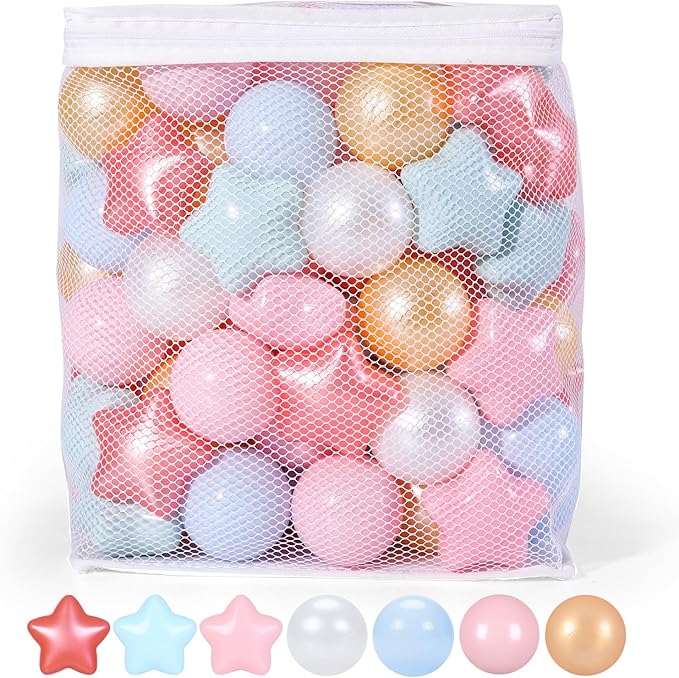 TRENDPLAY Star Ball Pit Balls for Toddlers -50 100 200 Count Star Balls Different Shapes, Non-Toxic Plastic Balls for Safe Play, Boys Girls Festival Party Decoration