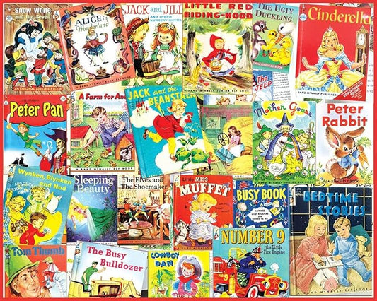 White Mountain 1000 Piece Jigsaw Puzzle Nostalgic Childhood Storybooks Collage with Large Pieces Gift for Adults and Family 24"x30" - Vintage Fairy Tales