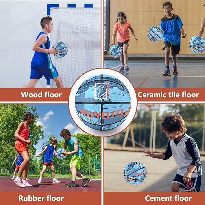 KUYOTQ Kids Youth Adult Size 3/4/5/6/7 (22/25.5/27.5/28.5/29.5") Basketball Premium Rubber or Faux Leather Basketball Indoor Outdoor Basketball for Boys Girls Womens Mens Basketball Gifts (Deflated)