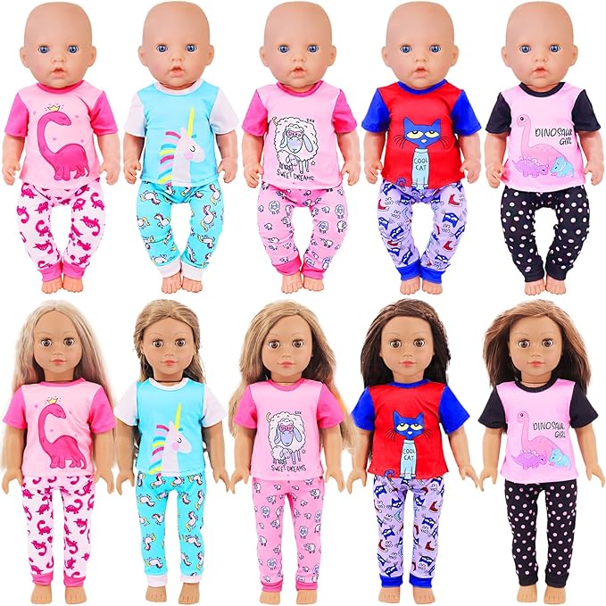 UNICORN ELEMENT 5 Set Baby Doll Clothes for 14-18 Inch Dolls，14-16 Inch Doll Accessories with Short Sleeves for New Born Baby Dolls（No Doll）