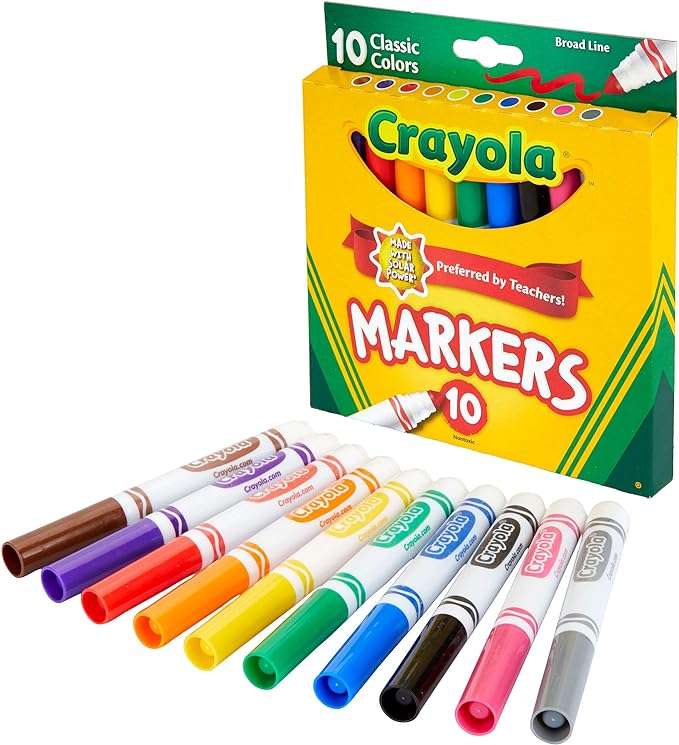 Crayola Broad Line Markers (12pk), Assorted Bulk Markers for Kids, Arts & Crafts Supplies for Coloring Books, Construction Paper, Ages 3+