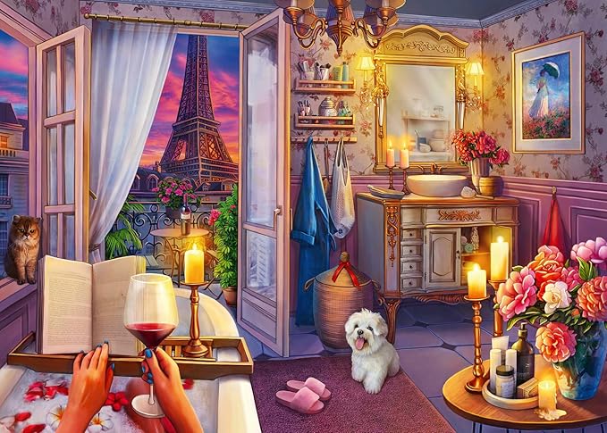 Ravensburger Cozy Bathroom Jigsaw Puzzle - 500 Piece Large Format | Adult Friendly | Unique Softclick Technology Vibrant & Glare-Free | FSC-Certified Sustainable Product
