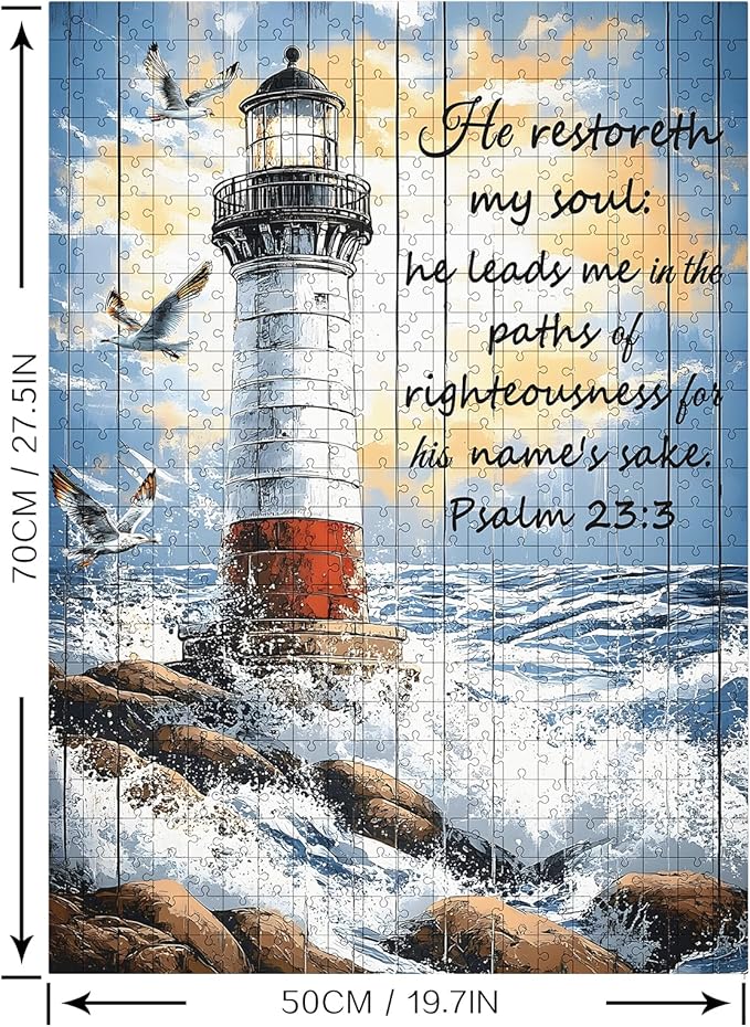 Puzzles for Adults 1000 Pieces, Lighthouse Jigsaw Puzzles - Lighthouse Beacon, Impossible Christian Bible Puzzle for Seniors Families,27.56x19.69 Inches, 1:1 Poster, Letter on The Back