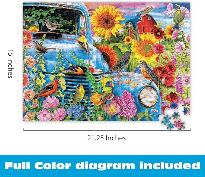Buffalo Games - Songbirds on the Farm - Lars Stewart - 500 Piece Jigsaw Puzzle for Adults - Colorful Birds and Florals - Challenging Puzzle Perfect for Game Nights - Made in USA