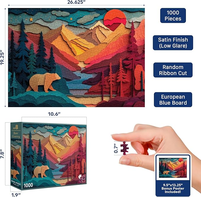 Bear Country (#8) – 1000 Piece Jigsaw Puzzle for Adults | Premium European Blue Board | Satin Low-Glare Finish | Ribbon Cut | Bonus Poster | Display-Worthy Box | Printed in USA | Final Piece Puzzles