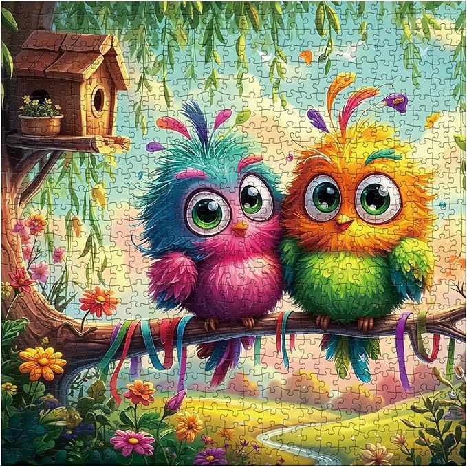 Funny Bird Puzzles for Adults 1000 Pieces Nature, Colorful Chick Flower Garden Art Jigsaw Puzzles, Cute Wildlife Aesthetic Impossible Hard Difficult Puzzle