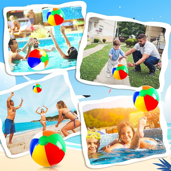 Coopay 12/24/36 Pack 16" Large Inflatable Colorful Beach Balls Classic Rainbow Swimming Pool Ball Birthday Beach Party Decoration Summer Water Games Gifts 16 to 12 Inches from Deflated to Inflated