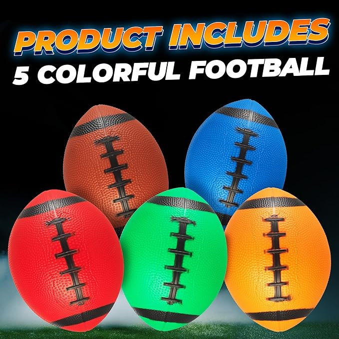 6-Inch Mini Footballs for Kids (Pack of 5) - Inflatable PVC Football Toys for Boys & Girls w/Hand Pump, Easy to Grip Small Sports Balls for Backyard, Recess, Party Favor, Indoor/Outdoor