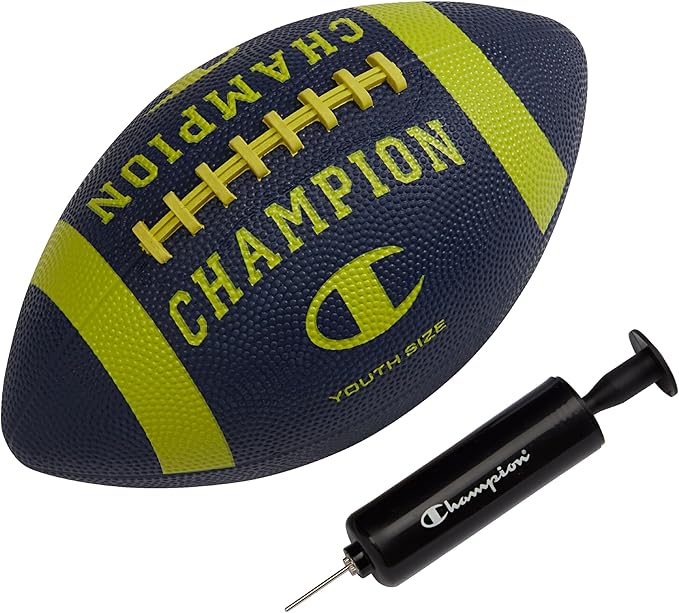 Champion Blitz Football, All-Weather Football, Enhanced Grip, Durable Rubber Cover and Molded Laces, for Outdoor Sports & Training, Includes 6 Ball Pump