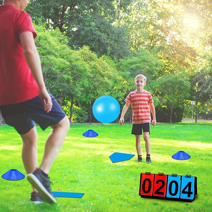Jenaai 18 Pcs Sports Kickball Set Includes Playground Ball 5 Rubber Throw Down Bases Ball Pump Scoreboard Net Bag 10 Foul Line Cones for Adults Playground Backyard Game (10 Inch,Light Blue)