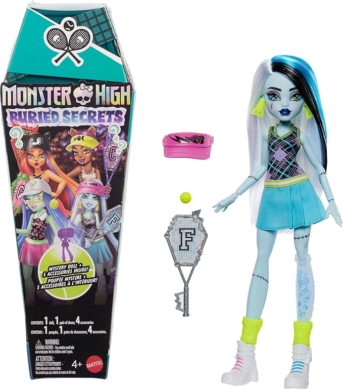 Monster High Buried Secrets Dolls and Accessories, Courtside Fang-Out Theme with Mystery Doll and 5 Unboxing Surprises (Characters May Vary)