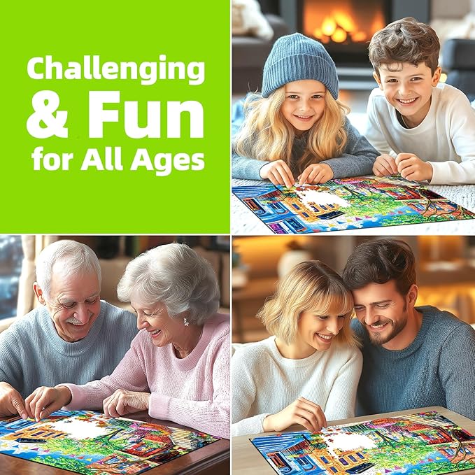 Jigsaw Puzzles for Adults 1000 Pieces City Street, Colorful Houses Streets Spring Puzzle for Adults, Gift for Adults Jigsaw Puzzles Lovers, 27.5 x 19.7 Inches