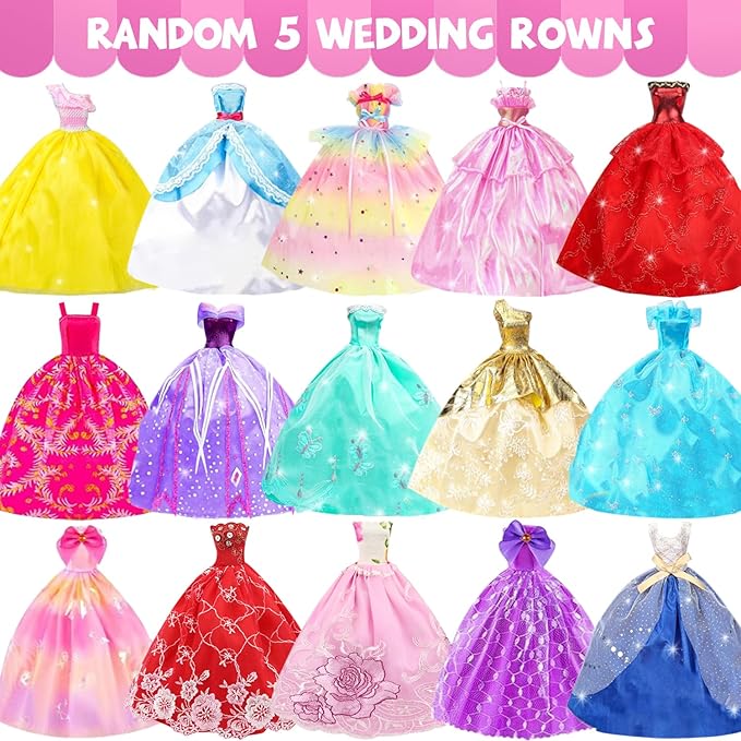 100 Pcs Doll Clothes and Accessories for 11.5 Inch Girl Dolls Outfit Including 17 Dresses, 2 Tops, 2 Pants, 2 Swimwear, 10 Pairs of Shoes, 12 Hair Accessories, 5 Bags, 40 Hangers and More