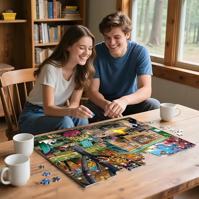 300 Piece Puzzles for Adults, 300 Piece Puzzles for Adults Large Piece, Autumn Camping Campfire Dogs Truck Jigsaw Puzzle, Challenging Puzzle Perfect for Game Nights, 20.5 X 15 in