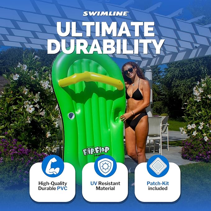 SWIMLINE Inflatable Swimming Pool Float Lounger Raft Mattress, Fun Mat, Flip Flop, Green