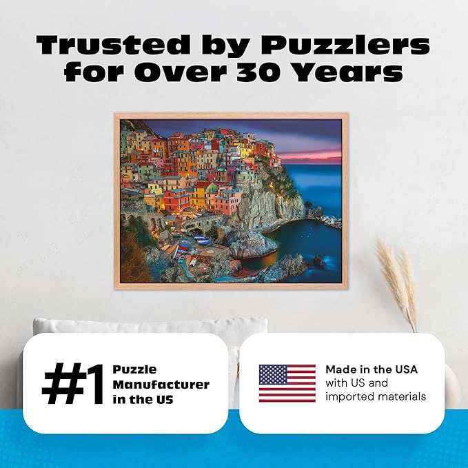 Buffalo Games - Cinque Terre 1000 Piece Puzzle for Adults - Jigsaw Puzzles - Challenging Italy Coastal Scene with Poster - Peter Stewart Photography
