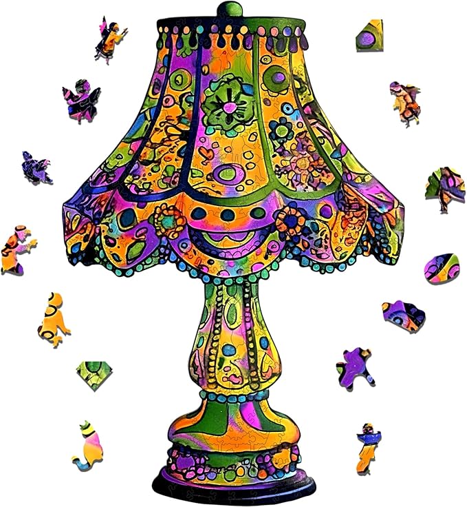 Mys Aurora Puzzles for Adults 500 Pieces, Colorful Desk Lamp Jigsaw Puzzles, Unique Shape Vintage Wooden Puzzles for Adults and Kids, Fun Challenge Family Puzzle Game, 18.1 x 26.6 Inches