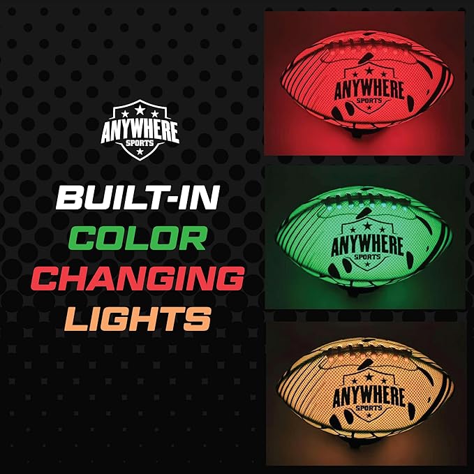 Pro Glow Light-Up Football for Kids – 6 Inch Junior Size Soft Touch Rubber Ball with Rechargeable LED Lights, USB Charging Cable, Indoor Outdoor Night Play Toy