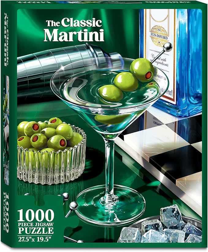 Jigsaw Puzzle 1000 Pieces - The Classic Martini, Cocktail Puzzle for Adults with Full-Size Poster, Vibrant Art, Brain-Boosting Fun for Adults, Gifts for Cocktail Lovers, Finished Size 27.5" x 19.5"