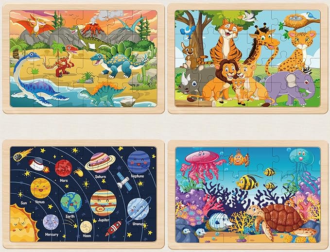 Puzzles for Kids Ages 4-6, 4 Packs 24 Piece Wooden Jigsaw Puzzles for Toddlers 5-8 Preschool Educational Puzzles Boards Toys Gifts for 4 5 6 7 8 Boys Girls