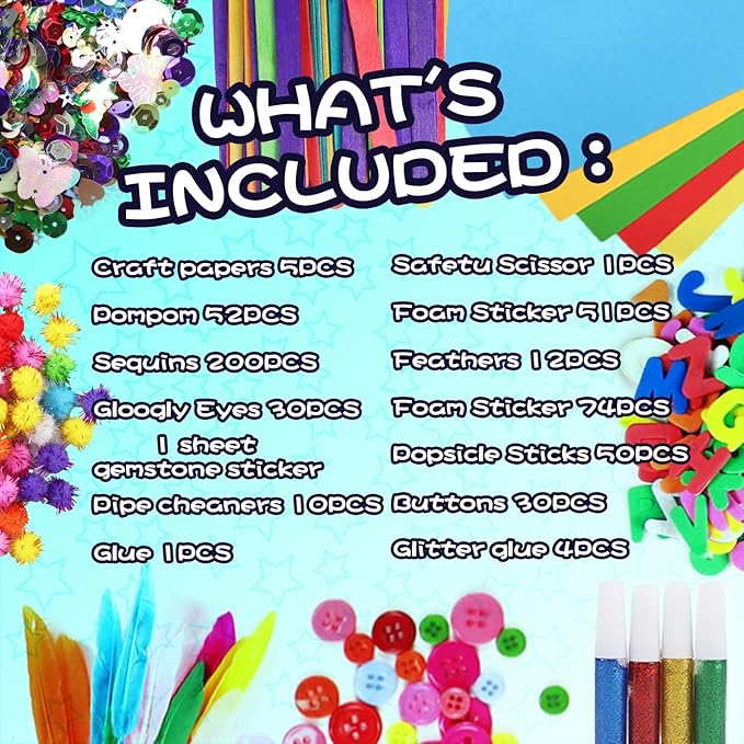 ANTDECOUS Arts and Crafts Supplies Kit for Kids - 520+PCS Craft Supplies & Materials for Kids Creative Art Birthday Holiday Gift Craft Kits for Girls Boys 4+ 5 6 7 8 9 Year Old