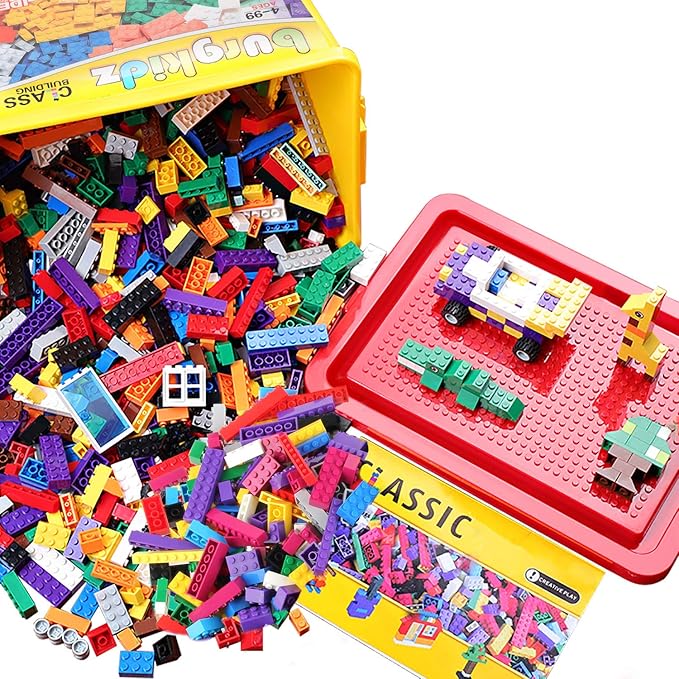 burgkidz Building Bricks 568 Pieces Toys, Classic Building Blocks Includes Wheels, Door, Window, Compatible Bulk Block with Storage Box and Baseplate, STEM Educational Gift for Kids 3+ Year