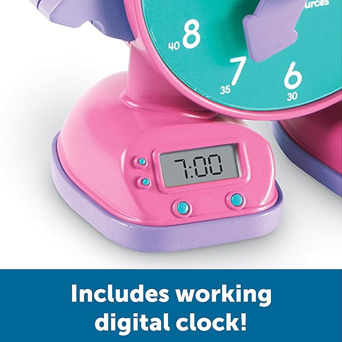 Learning Resources Tock The Learning Clock Pink - Digital Clock for Classroom, Telling Time, Kids Timer, Homeschool Essentials, Montessori, Toddler School Supplies, Gifts for Boys and Girls