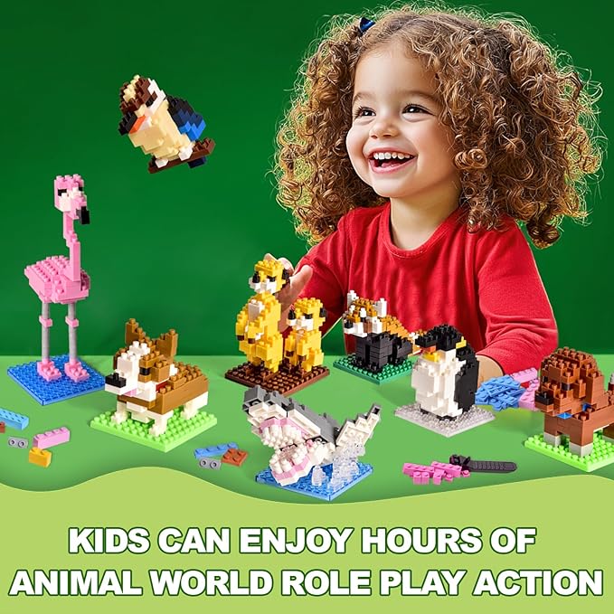 FUN LITTLE TOYS Party Favor for Kids Building Set, Mini Animals Building Blocks Sets Goodie Bags Stuffers for Kid, Small Toy Prizes, 12Pack Kit Birthday Party Favor Gifts Toys for Ages 8-13
