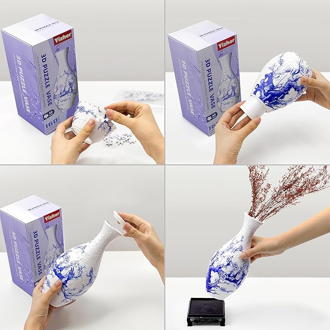 3D Puzzle Vase for Adults, 160 Piece Unique Flower Vase, Crafts for Adults, Home Decor Gift for Flower Arrangements (Plum Blossom)