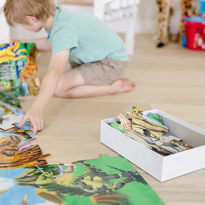 Melissa & Doug Land of Dinosaurs Floor Puzzle, 48 pc Jumbo Jigsaw Puzzle, Educational Screen Free Activity for Toddler, Preschoolers and Kids Ages 3+ (4 feet Long) - FSC Certified