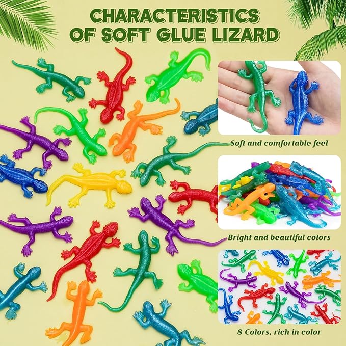 40Pcs Stretchy Lizard for Halloween, 8 Color Lizard Toys for Kids Fake Lizards Set for Halloween, Rubber Lizards Toy for Parody Filler