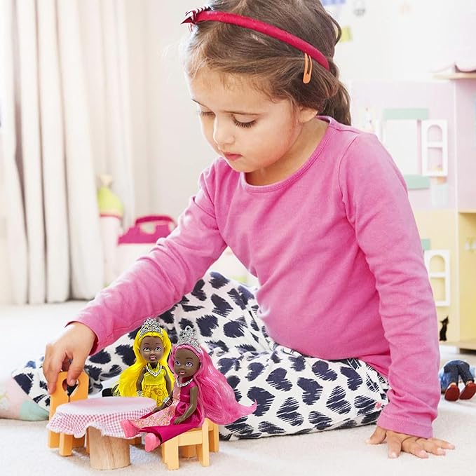 Little Dolls Set with Mini Princess Dolls for Girls – Princess Toy Dolls for Dollhouse –Small Doll Mini Princess Figures with Tiaras, Hair Accessories