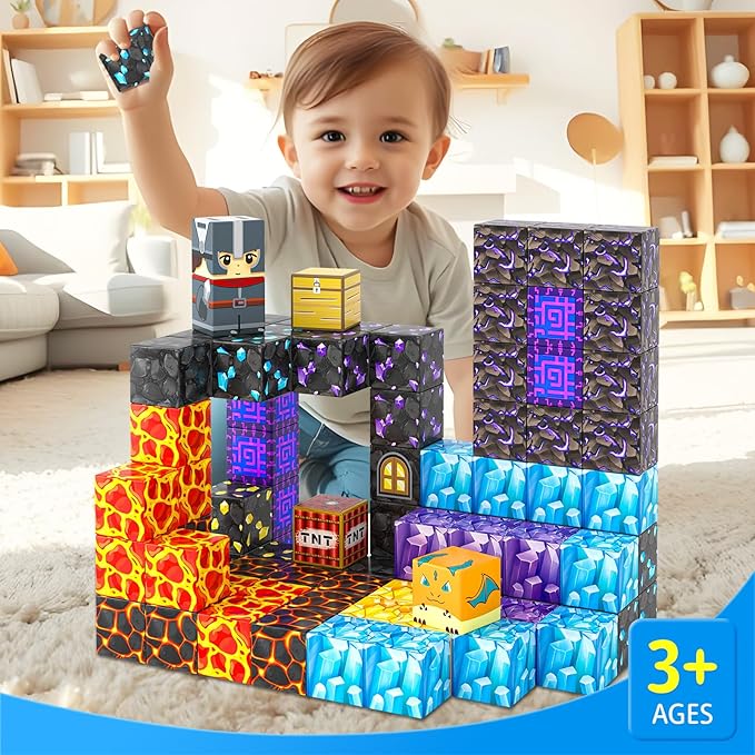 Coodoo Magnetic Blocks - Build Mine Magnet World Magic Sword Portal Set, Building Toys Magnetic Tiles for Kids 3+, Classroom Must Haves Sensory Toddlers Toys Kids Games Boys & Girls 3-5 5-7