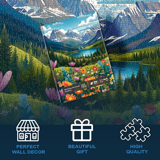Landscape Puzzles for Adults 1000 Pieces, Flower Mountain Puzzle Art, Lake Scenic Jigsaw Puzzles for Adults