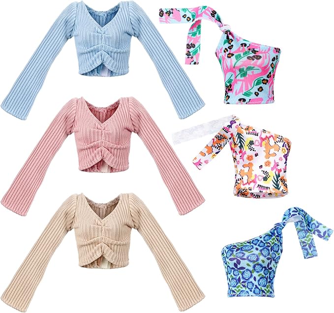 Bencailor 6 Pcs Doll Clothes for 11.8 Inch Doll Clothing Outfit Accessories Winter Coat Tops Swimwear T Shirt Dress Outfit Birthday Gift(Graceful Style,Light Color)