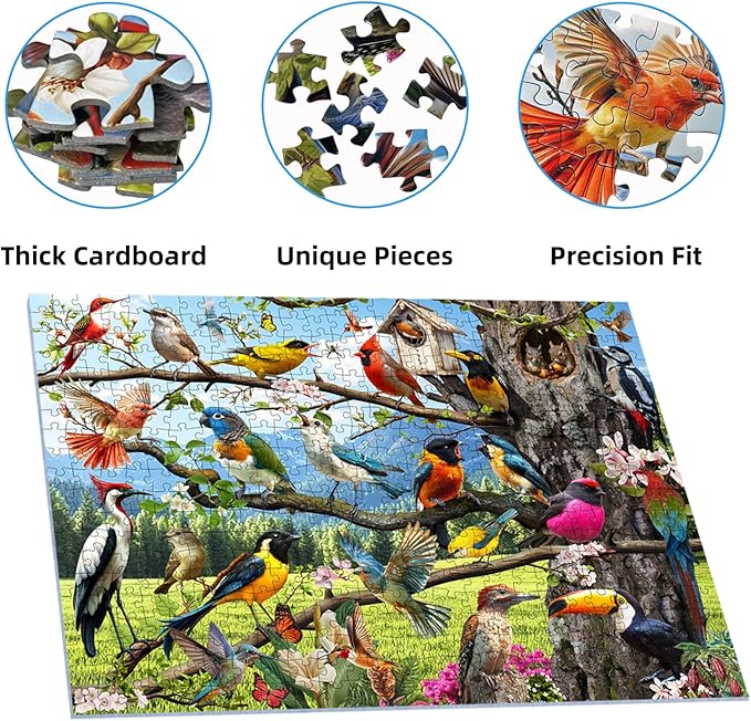 Jigsaw Puzzles 500 Pieces, Wild Birds Puzzles for Adults, Nature Puzzle with Hummingbirds and Flowers Colorful 500 Piece Puzzle
