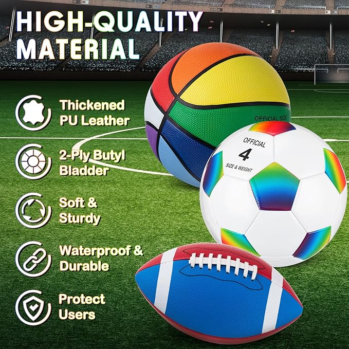 Libima 3 Pcs Sports Ball Set for Kids Teens Include Official Size Basketball Soccer Football with Pump and Carry Bag Training Practice Sport Back to School Gift
