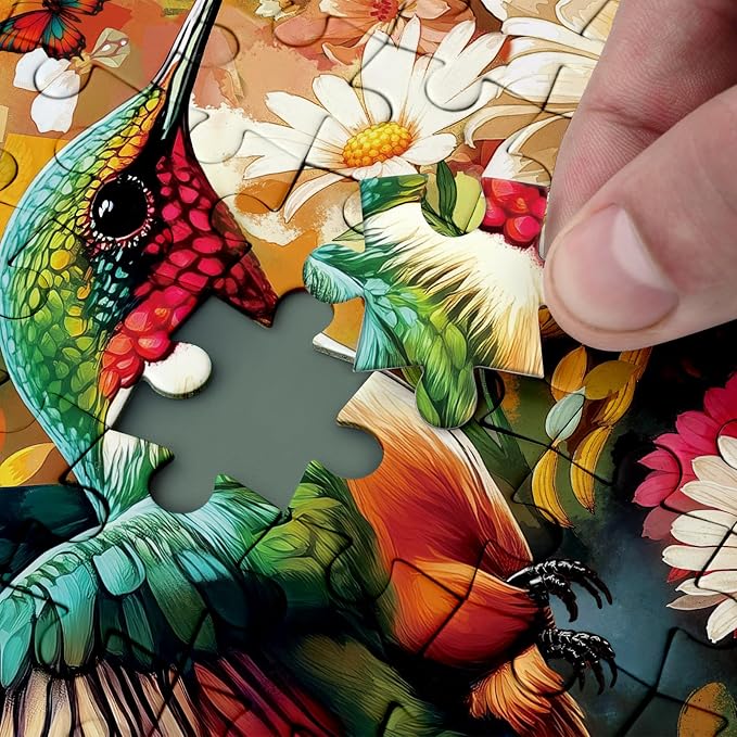 Hummingbird Colorful Flower Puzzle 1000 Pieces for Adults, Bird Sunflower Butterfly Nature Jigsaw Puzzle, Plants Spring Vintage Art Puzzles