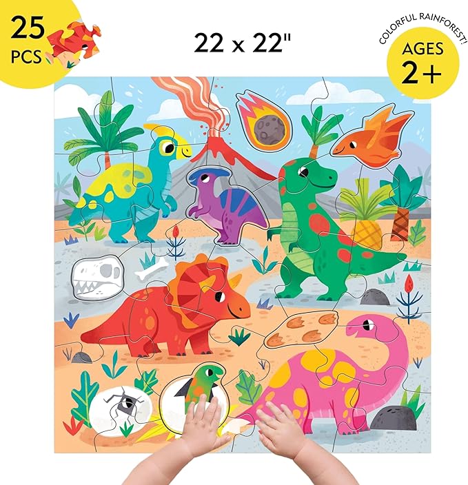 Mudpuppy’s Dinosaur Park 25 Piece Floor Puzzle, Features 25 Colorful, Oversized Pieces, Includes 6 Special Shaped Pieces of Your Favorite Dinos, Perfect for Kids Ages 2+, Great Gift Idea!