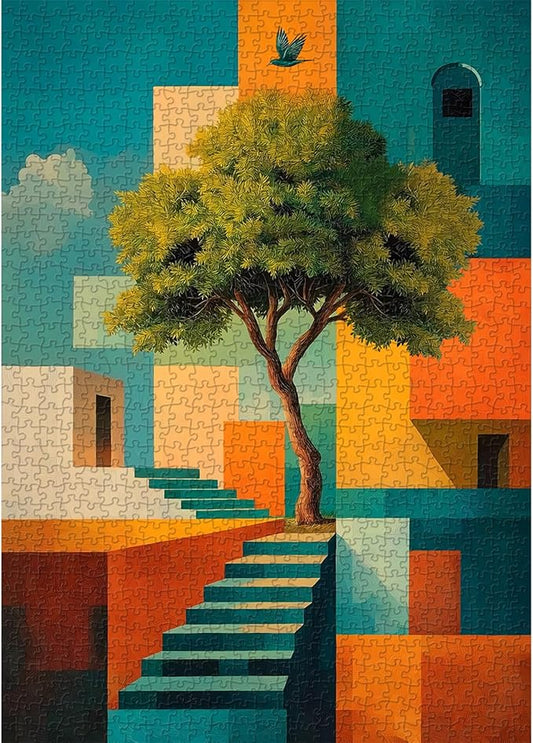 Tree of Life Geometric Puzzle for Adults, Modern Abstract Architecture Art Puzzle, Nature 1000 Piece Puzzle for Adults Landscape Jigsaw Puzzle Challenging