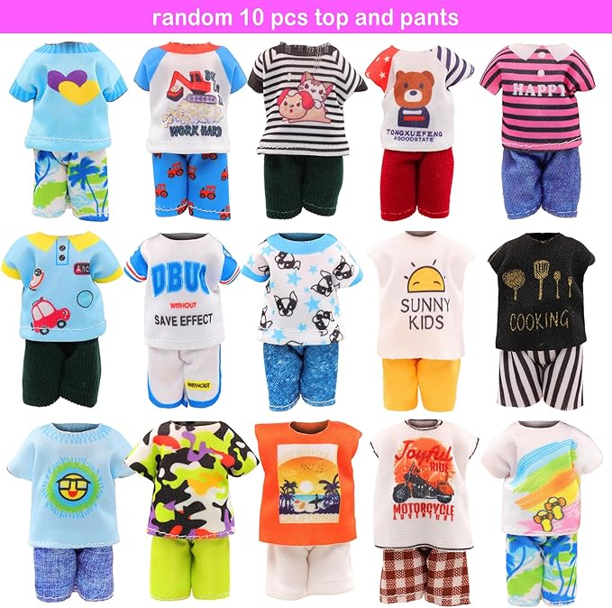Miunana 36 PCS Boy Doll Travel Outfits for 4-6 Inch Doll Include 20 PCS Top and Pants for 5.3 Inch Clothes and Accessories with 14 Dollhouse Furniture and 2 Pairs of Boy Doll Shoes