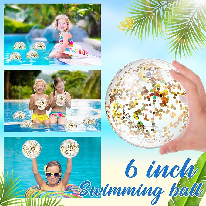 Hungdao 25 Pcs Inflatable Glitter Beach Ball 8 Inches Mini Clear Floatable Confetti Ball for Kids Bulk Swimming Pool Theme Party Toy for Hawaiian Theme Party Decorations Favors Supplies