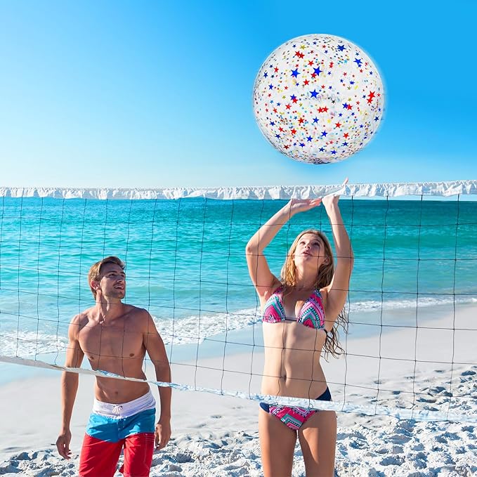 12 Pack 4th of July Patriotic Beach Balls 16" Large Inflatable Pool Ball Sequins Party Decoration PVC Jumbo Sport Ball Adults Independence Day Summer Beach Swimming Pool Water Games Party Favor