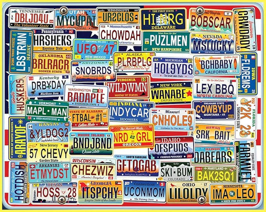 White Mountain 1000 Piece Jigsaw Puzzle State License Plates Collage Puzzles with Large Pieces for Adults and Famlily 24"x30" - Vanity Plates