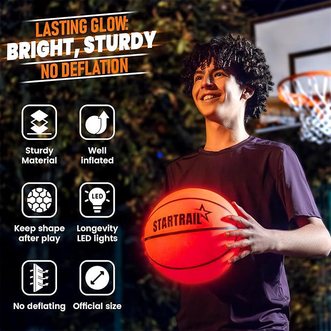 TOMLEON Light Up Basketball | Glow in The Dark Basketball | LED Basketball Size 7 | Glowing Basketball Ball | Lighted Basketball | Coolest Things for Boys & Girls | Toys for 10 Year Old Kids