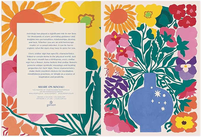 Galison Zodiac Flowers – 1000 Piece Puzzle Featuring Artistic Flowers Paired with Zodiac Signs