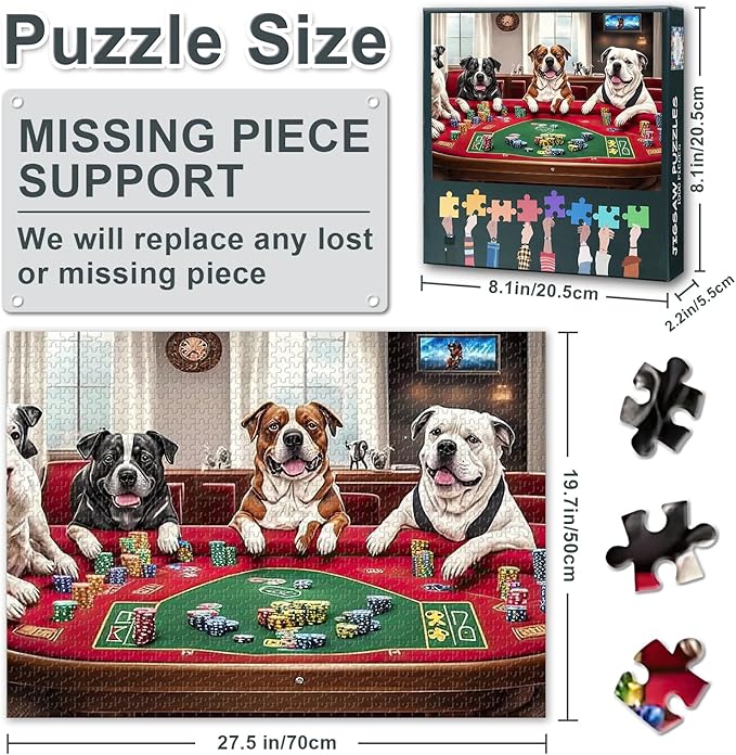 Jigsaw Puzzle 1000 Pieces for Adults, Cute Dogs Playing Poker at The Casino Adult Puzzles, 1000 Piece Puzzles, Puzzle Jigsaw Educational Finished Size 19.5 x 27.5 Inch
