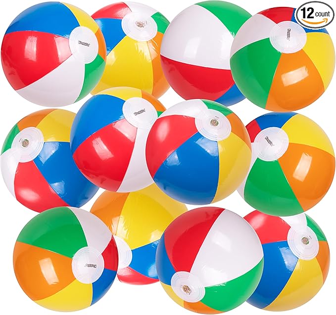 Kangaroo 12 Pack Inflatable Beach Balls for Kids & Adults – 12” Colorful Pool Fun Party Favors, Bulk Beach Toys for Swimming Games, Luau, Birthday, Summer Pool Party Decorations Supplies